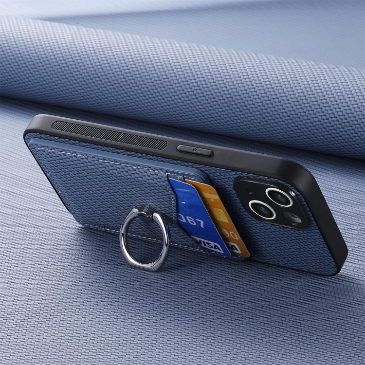 For iPhone 16 Pro Max Carbon Fiber Card Wallet Ring Phone Case