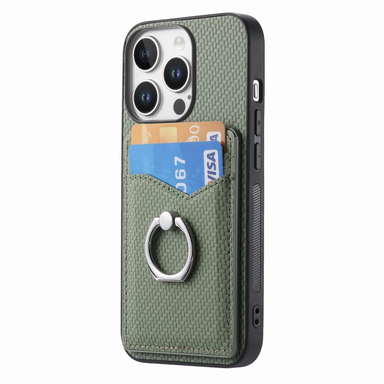 For iPhone 16 Pro Max Carbon Fiber Card Wallet Ring Phone Case