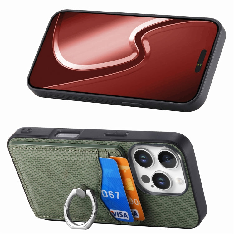 For iPhone 16 Pro Max Carbon Fiber Card Wallet Ring Phone Case