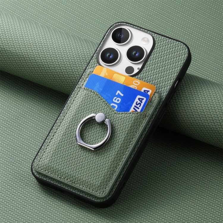 For iPhone 16 Pro Max Carbon Fiber Card Wallet Ring Phone Case