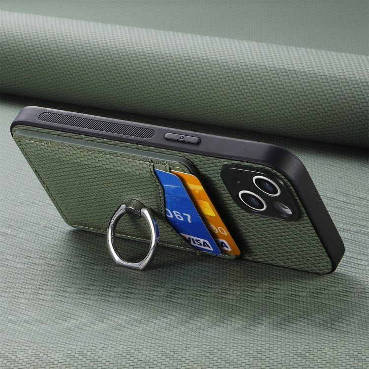 For iPhone 16 Pro Max Carbon Fiber Card Wallet Ring Phone Case