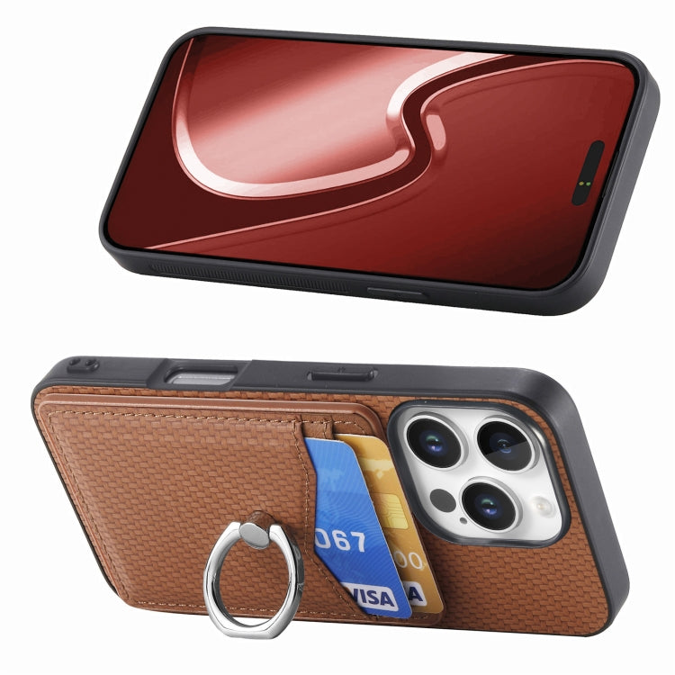 For iPhone 16 Pro Max Carbon Fiber Card Wallet Ring Phone Case