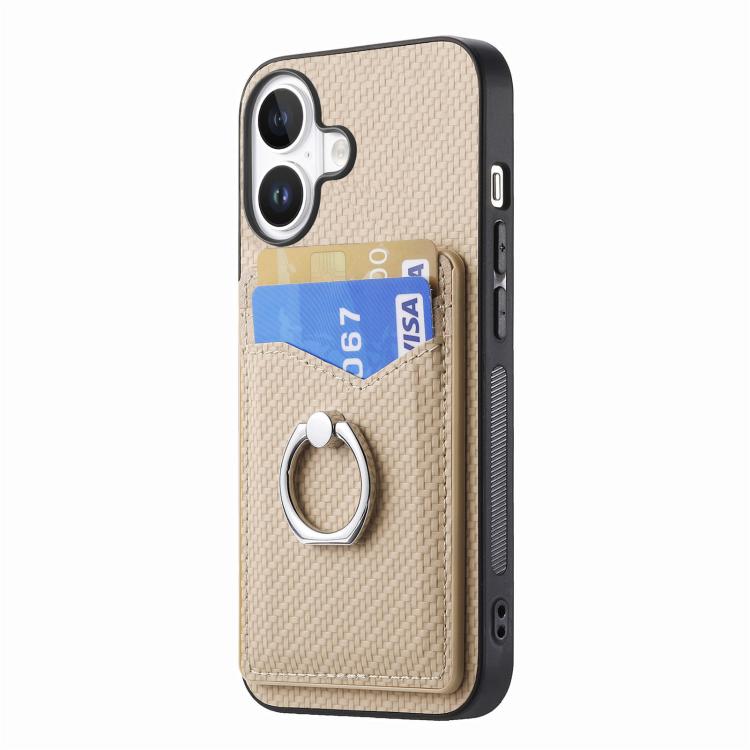 For iPhone 17 Carbon Fiber Card Wallet Ring Phone Case