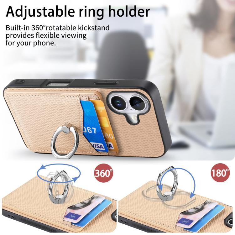 For iPhone 17 Carbon Fiber Card Wallet Ring Phone Case