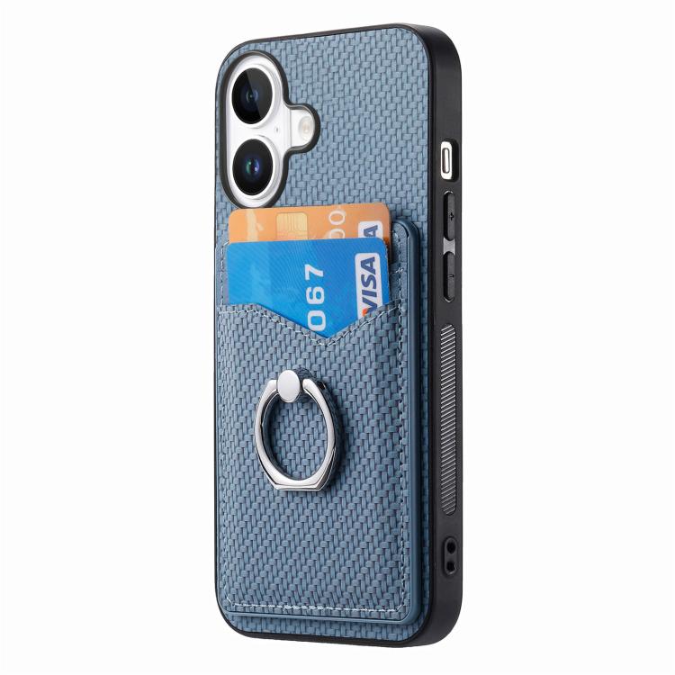 For iPhone 17 Carbon Fiber Card Wallet Ring Phone Case