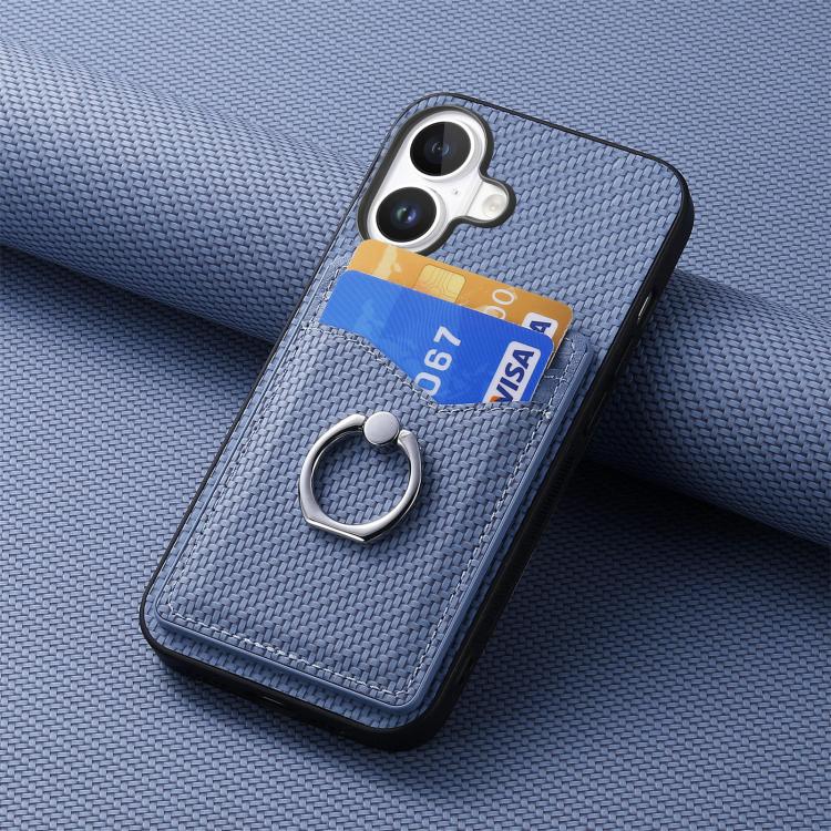 For iPhone 17 Carbon Fiber Card Wallet Ring Phone Case
