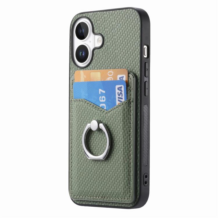 For iPhone 17 Carbon Fiber Card Wallet Ring Phone Case