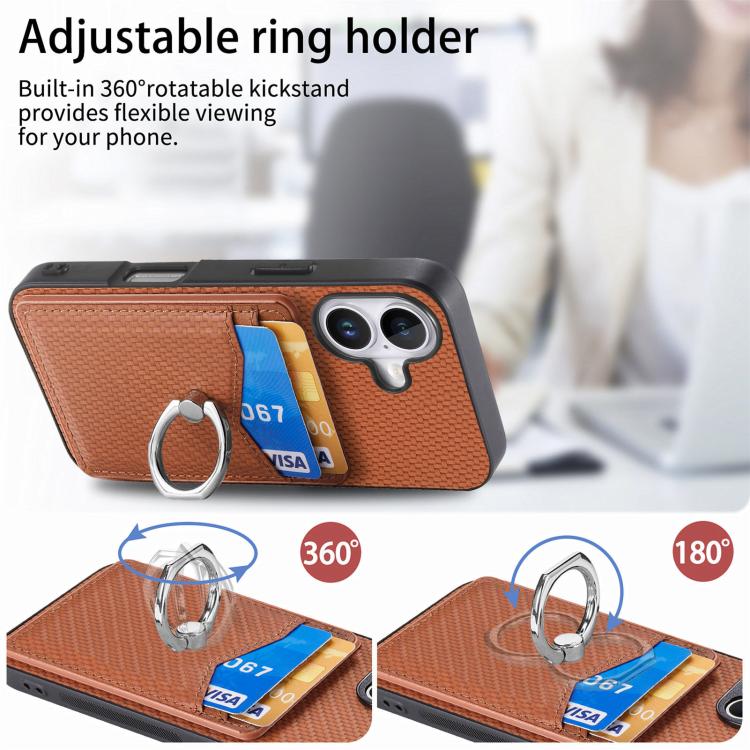 For iPhone 17 Carbon Fiber Card Wallet Ring Phone Case