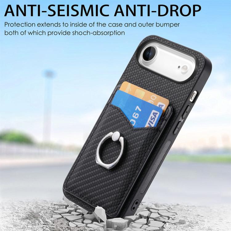 For iPhone Air Carbon Fiber Card Wallet Ring Phone Case
