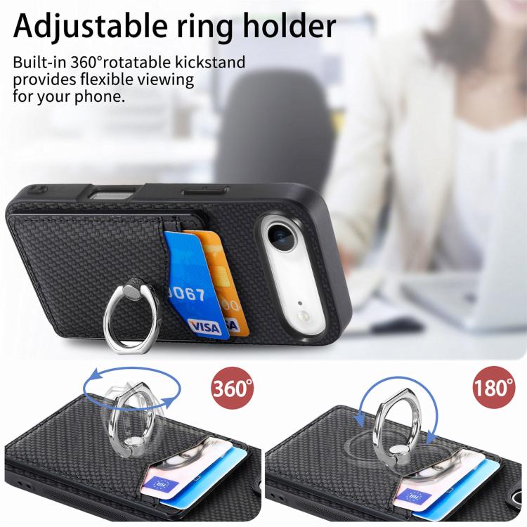 For iPhone Air Carbon Fiber Card Wallet Ring Phone Case