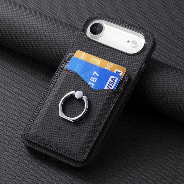 For iPhone Air Carbon Fiber Card Wallet Ring Phone Case