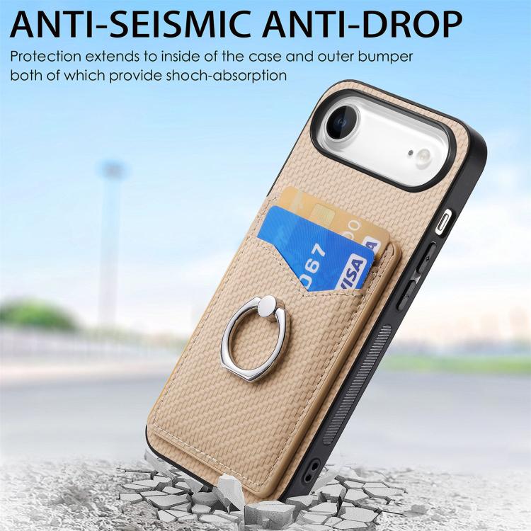 For iPhone Air Carbon Fiber Card Wallet Ring Phone Case