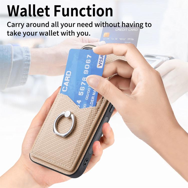 For iPhone Air Carbon Fiber Card Wallet Ring Phone Case