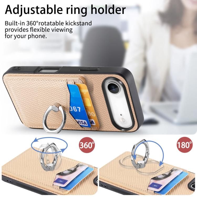 For iPhone Air Carbon Fiber Card Wallet Ring Phone Case