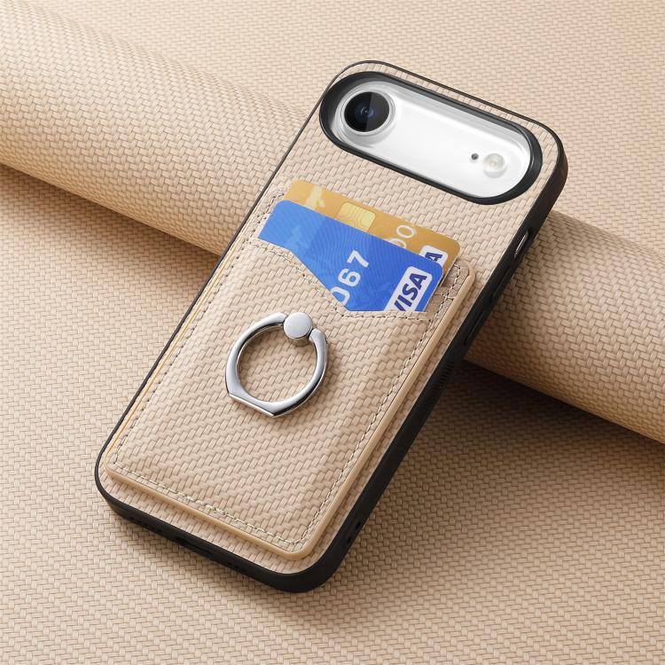 For iPhone Air Carbon Fiber Card Wallet Ring Phone Case