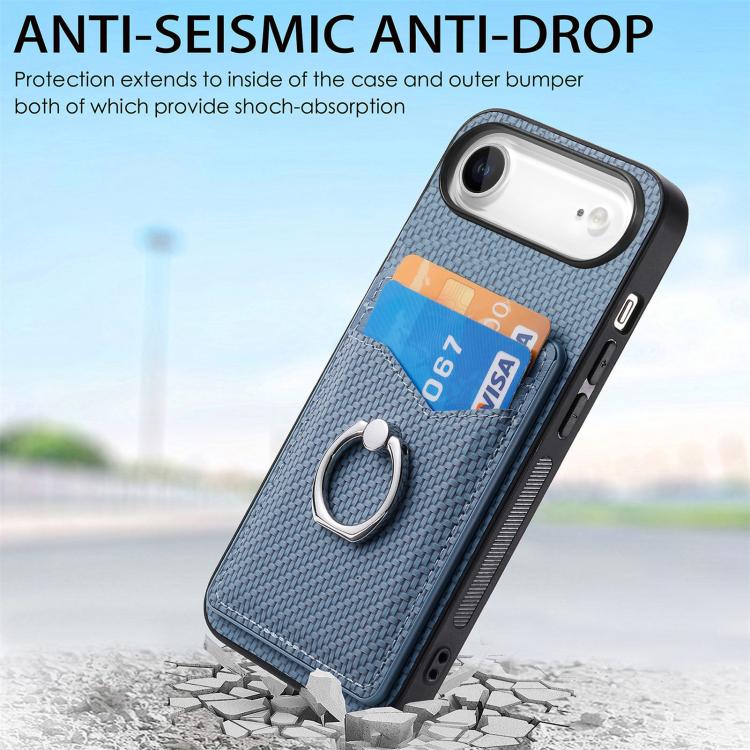 For iPhone Air Carbon Fiber Card Wallet Ring Phone Case