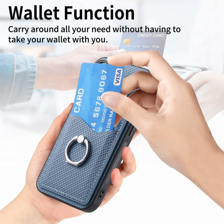 For iPhone Air Carbon Fiber Card Wallet Ring Phone Case