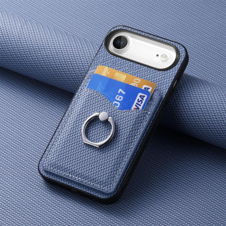 For iPhone Air Carbon Fiber Card Wallet Ring Phone Case