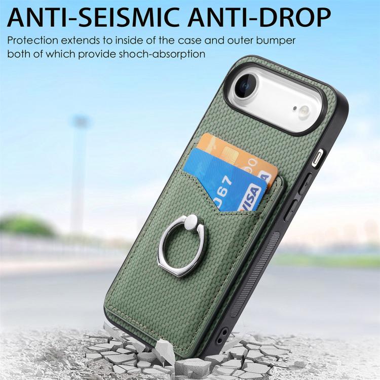 For iPhone Air Carbon Fiber Card Wallet Ring Phone Case