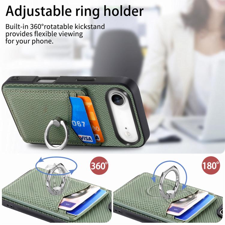 For iPhone Air Carbon Fiber Card Wallet Ring Phone Case