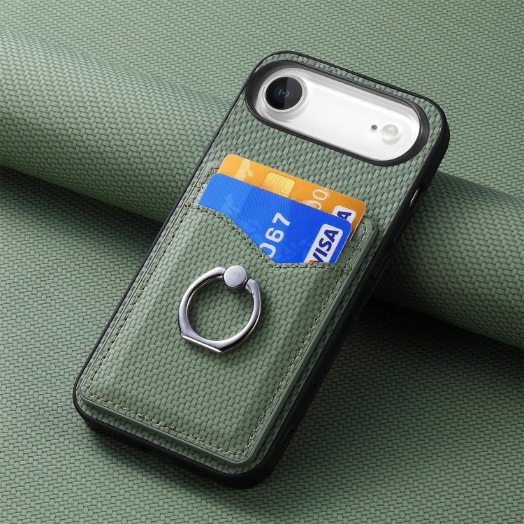 For iPhone Air Carbon Fiber Card Wallet Ring Phone Case