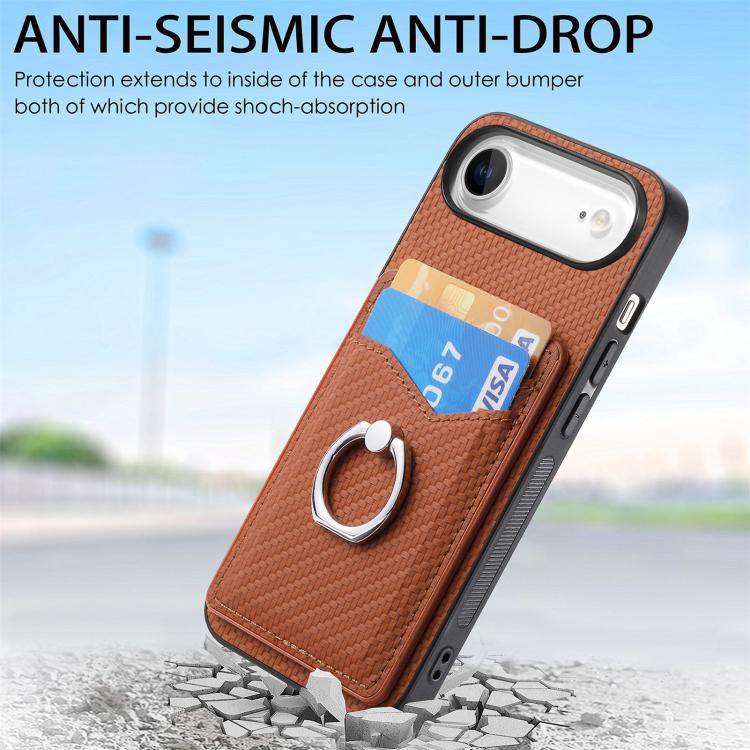For iPhone Air Carbon Fiber Card Wallet Ring Phone Case
