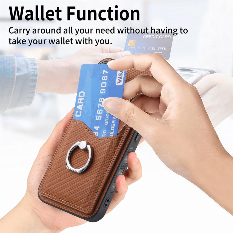 For iPhone Air Carbon Fiber Card Wallet Ring Phone Case