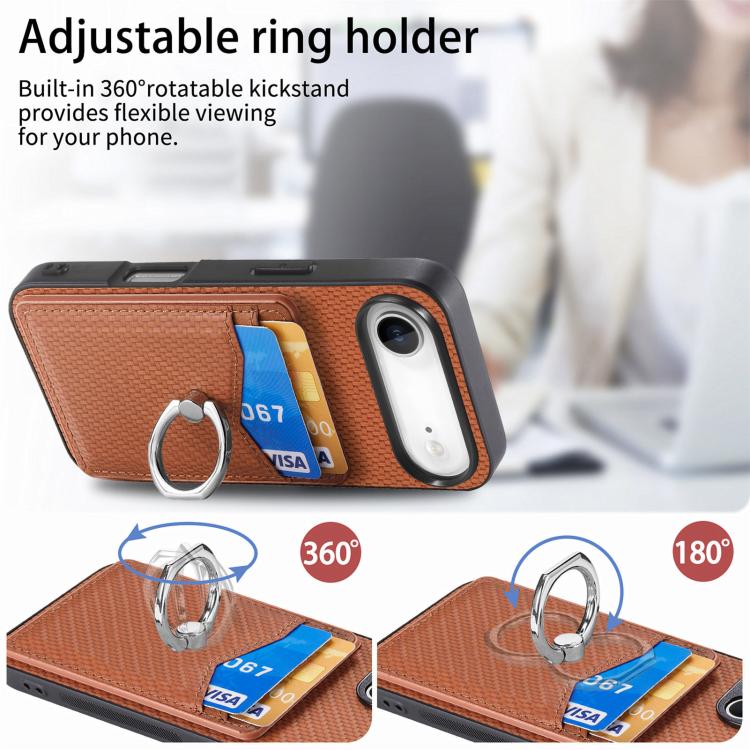 For iPhone Air Carbon Fiber Card Wallet Ring Phone Case
