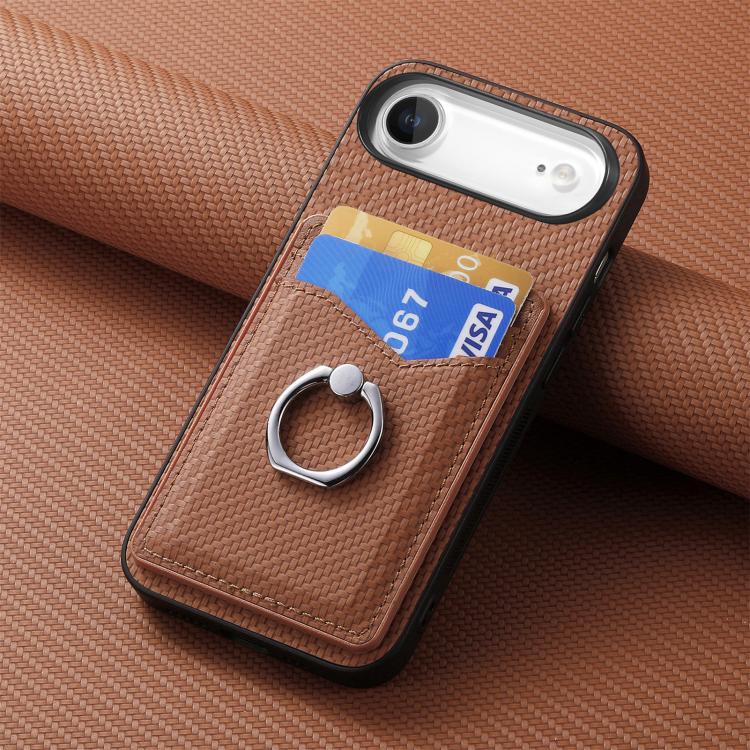 For iPhone Air Carbon Fiber Card Wallet Ring Phone Case