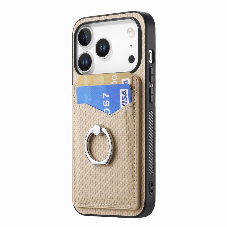 For iPhone 17 Pro Carbon Fiber Card Wallet Ring Phone Case