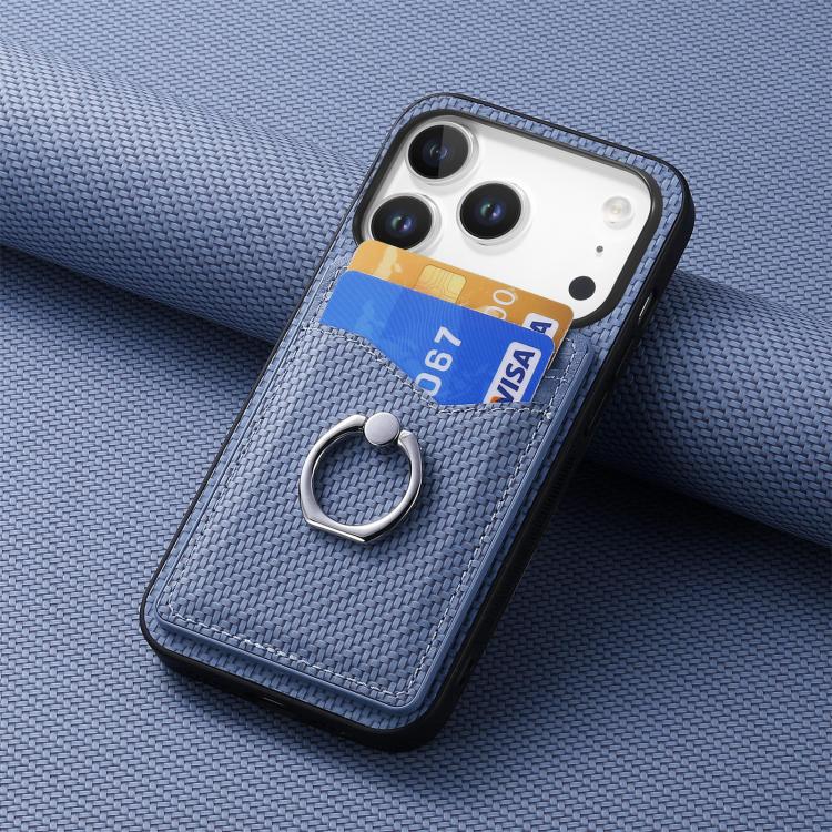 For iPhone 17 Pro Carbon Fiber Card Wallet Ring Phone Case