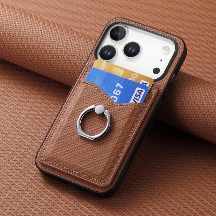 For iPhone 17 Pro Carbon Fiber Card Wallet Ring Phone Case