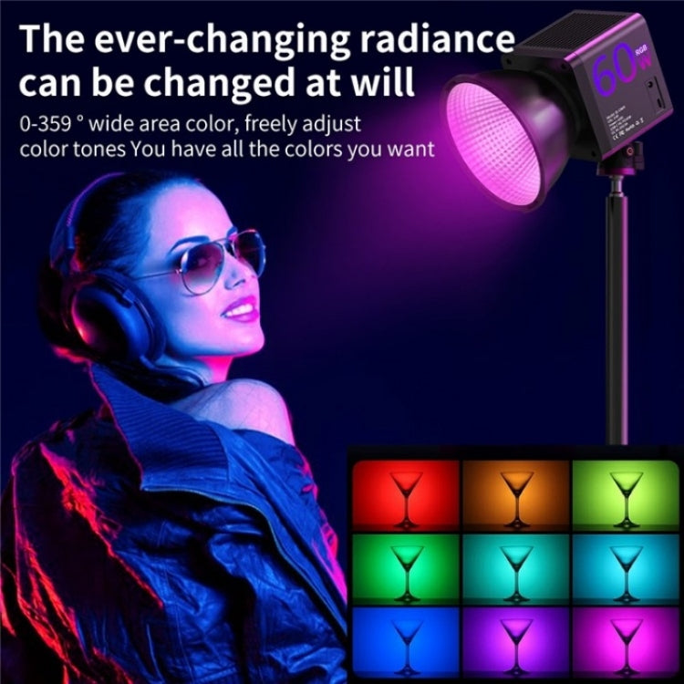 C60R 60W RGB Stage Lamp Professional Video Photography COB Fill Light, Plug:US Plug
