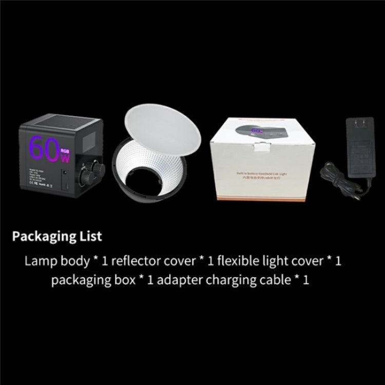 C60R 60W RGB Stage Lamp Professional Video Photography COB Fill Light, Plug:UK Plug