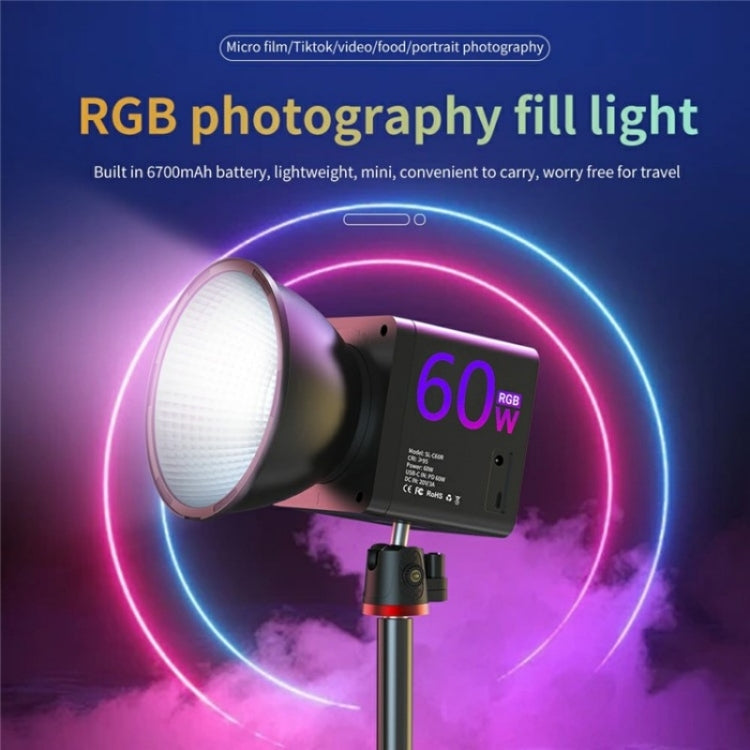 C60R 60W RGB Stage Lamp Professional Video Photography COB Fill Light With 8 Batteries, Plug:EU Plug
