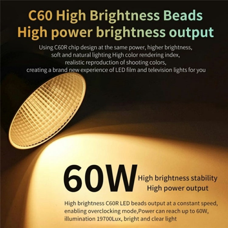 C60R 60W RGB Stage Lamp Professional Video Photography COB Fill Light With 8 Batteries, Plug:UK Plug