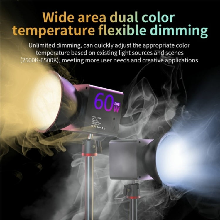 C60R 60W RGB Stage Lamp Professional Video Photography COB Fill Light With 8 Batteries, Plug:UK Plug