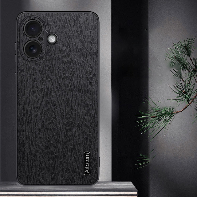 For iPhone 16 Plus Tree Bark Leather Shockproof Phone Case