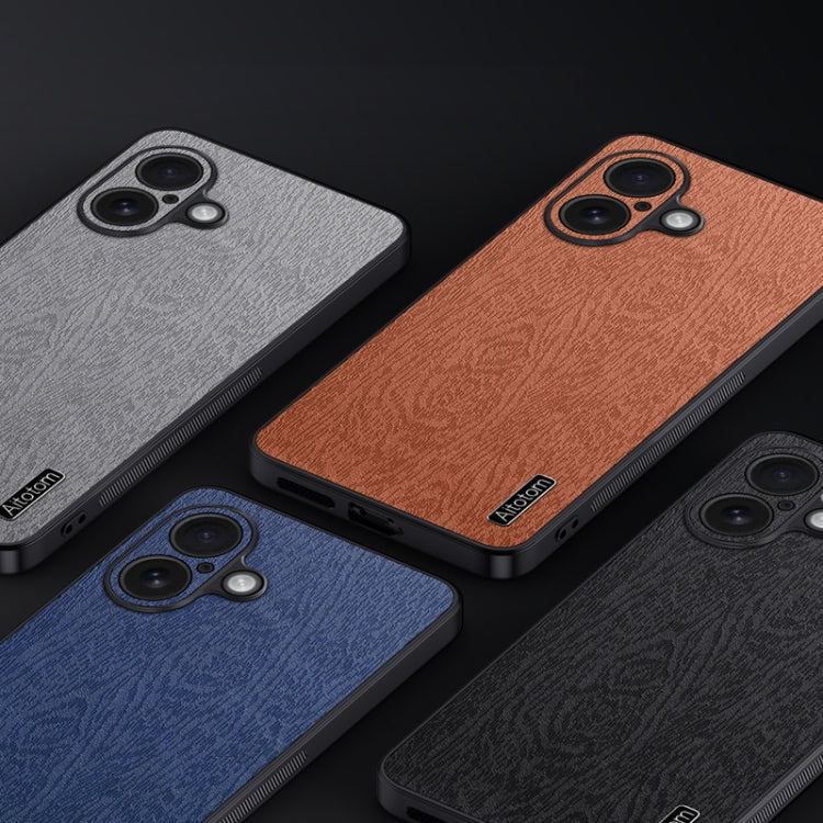 For iPhone 16 Plus Tree Bark Leather Shockproof Phone Case