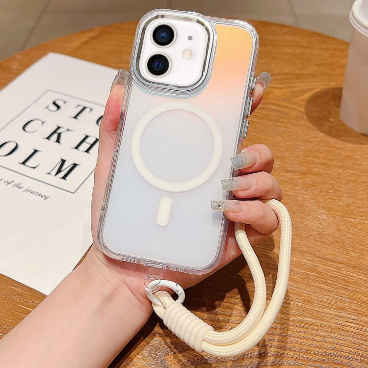 For iPhone 11 Bright Shadow  Magsafe Discoloration Phone Case with Wrist Strap