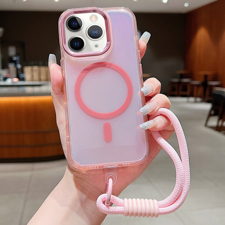 For iPhone 11 Pro Max Bright Shadow  Magsafe Discoloration Phone Case with Wrist Strap