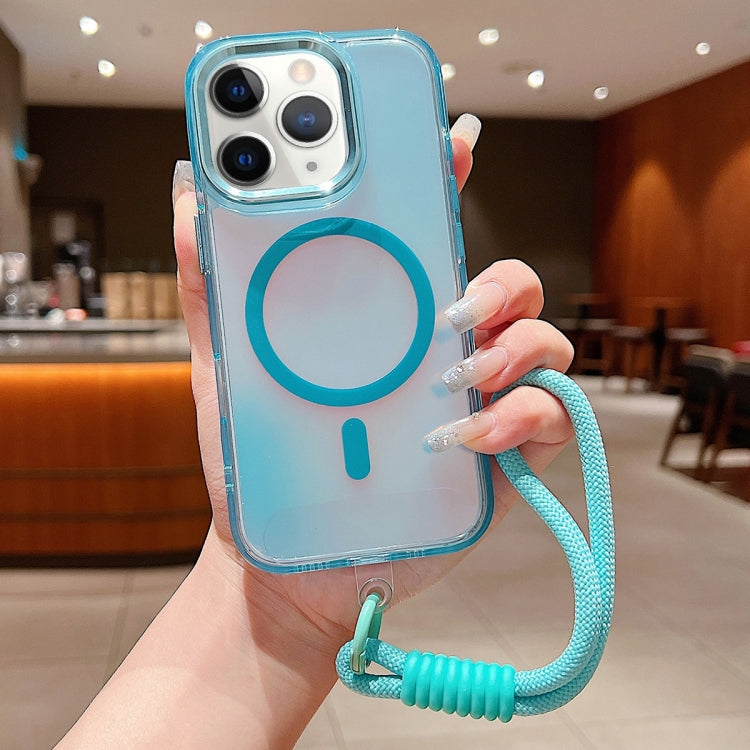 For iPhone 11 Pro Max Bright Shadow  Magsafe Discoloration Phone Case with Wrist Strap