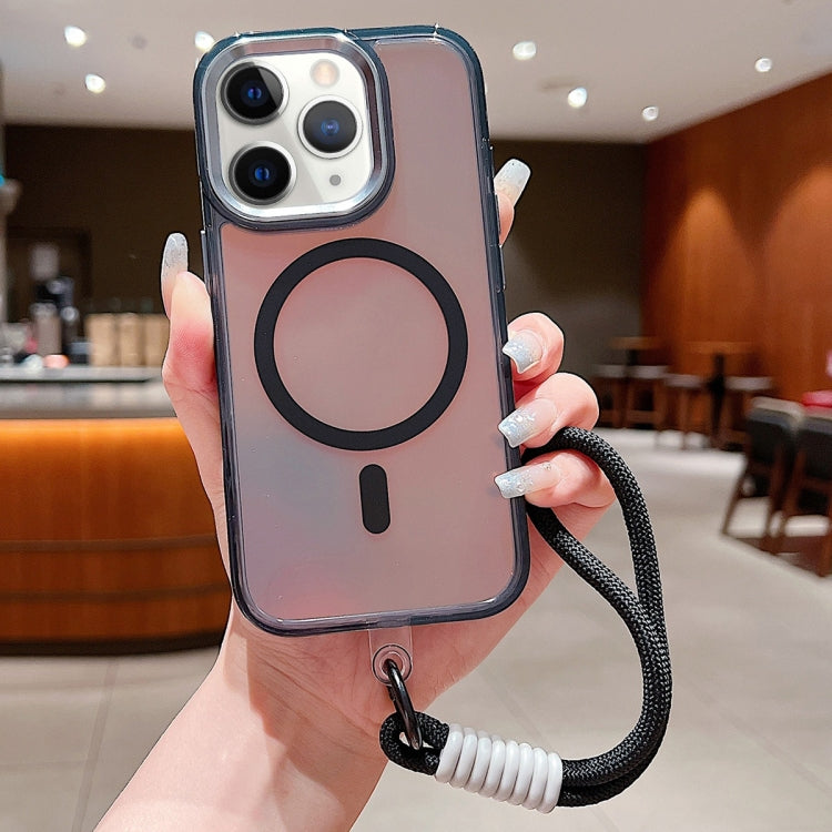 For iPhone 11 Pro Max Bright Shadow  Magsafe Discoloration Phone Case with Wrist Strap