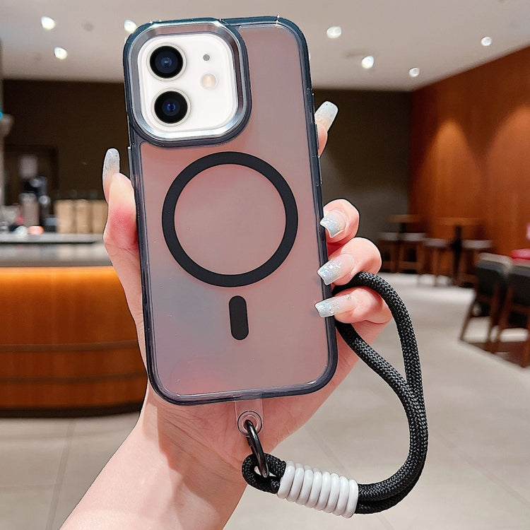 For iPhone 12 Bright Shadow  Magsafe Discoloration Phone Case with Wrist Strap