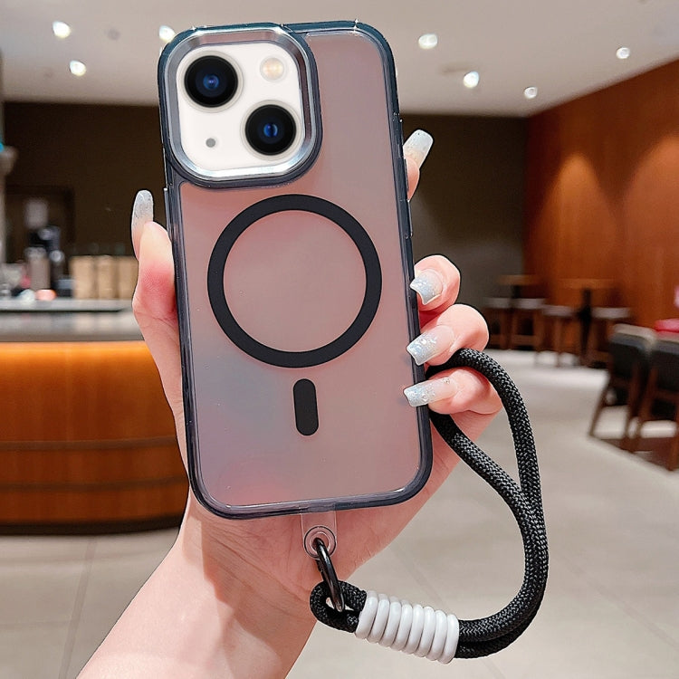 For iPhone 14 Bright Shadow  Magsafe Discoloration Phone Case with Wrist Strap