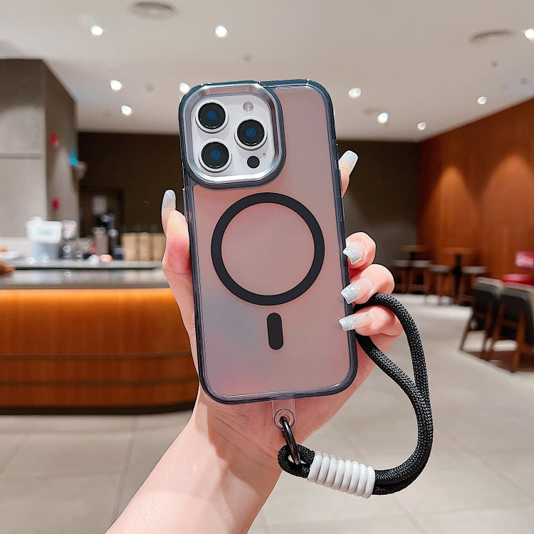 For iPhone 14 Pro Bright Shadow  Magsafe Discoloration Phone Case with Wrist Strap