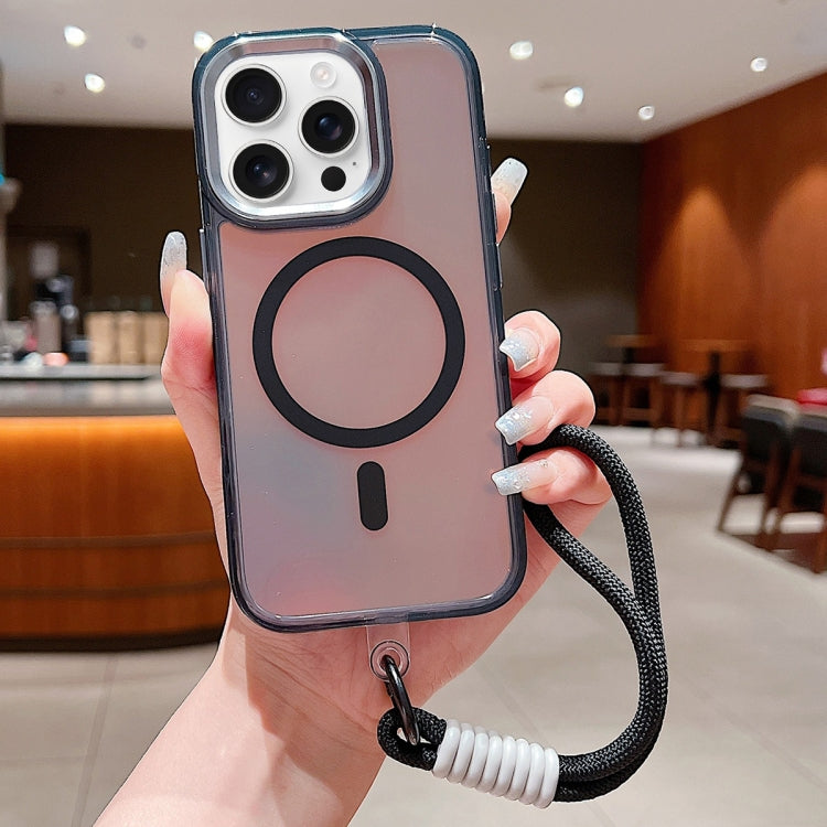 For iPhone 16 Pro Max Bright Shadow  Magsafe Discoloration Phone Case with Wrist Strap