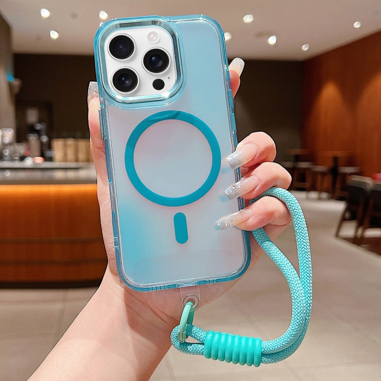 For iPhone 16 Pro Bright Shadow  Magsafe Discoloration Phone Case with Wrist Strap