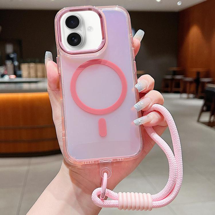 For iPhone 17 Bright Shadow  Magsafe Discoloration Phone Case with Wrist Strap