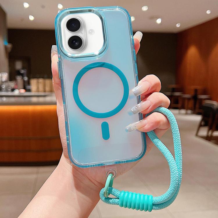 For iPhone 17 Bright Shadow  Magsafe Discoloration Phone Case with Wrist Strap